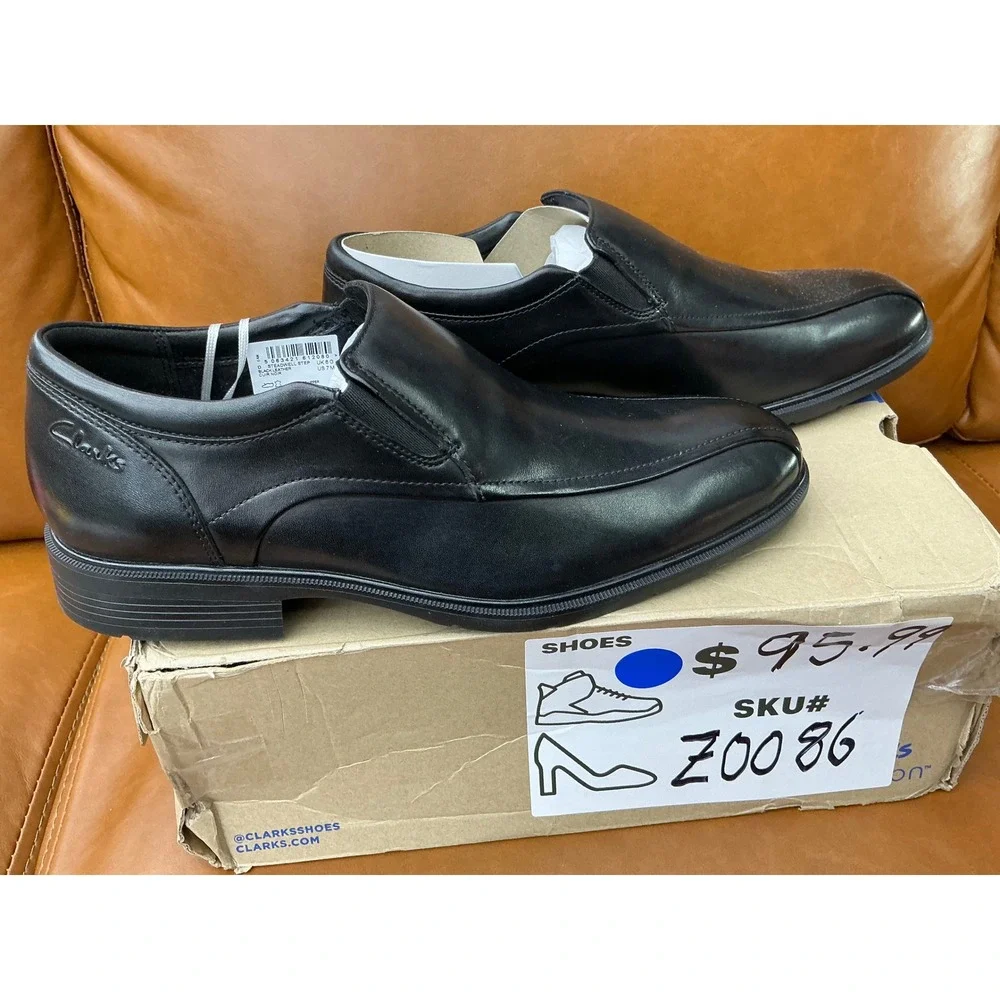Clarks Steadwell‎ Step Loafers Mens 7 Black Excellent Leather Slip On Shoes